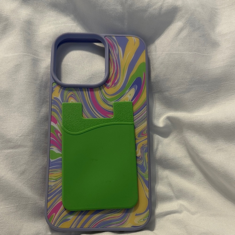 Vibrant Swirl Phone Case with Green Card Holder